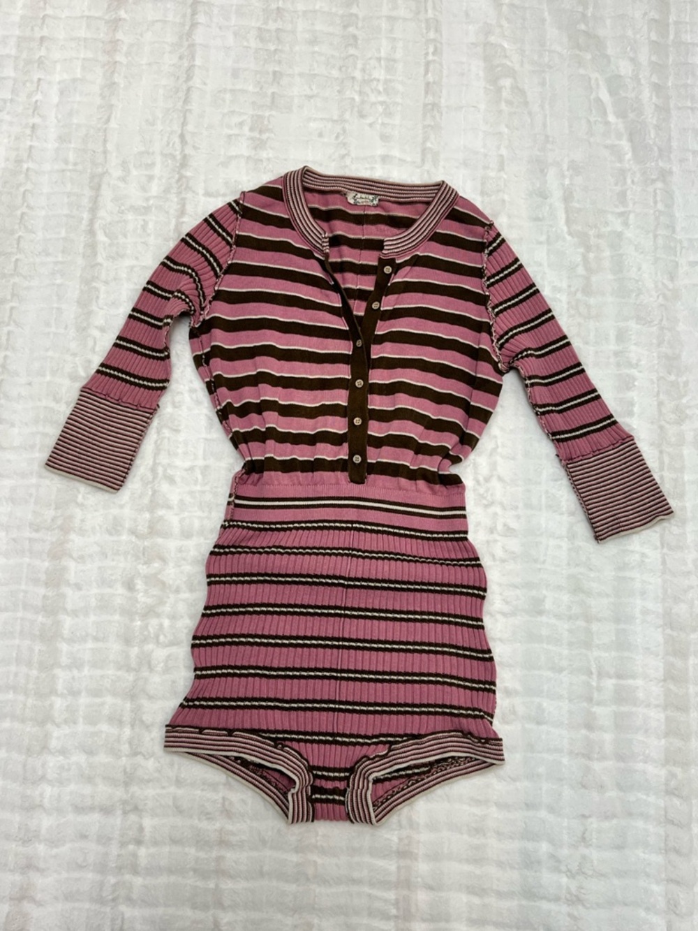 Free People Intimately - Easy to Love Striped Pink and Brown Soft Ribbed Romper - Picture 2 of 4